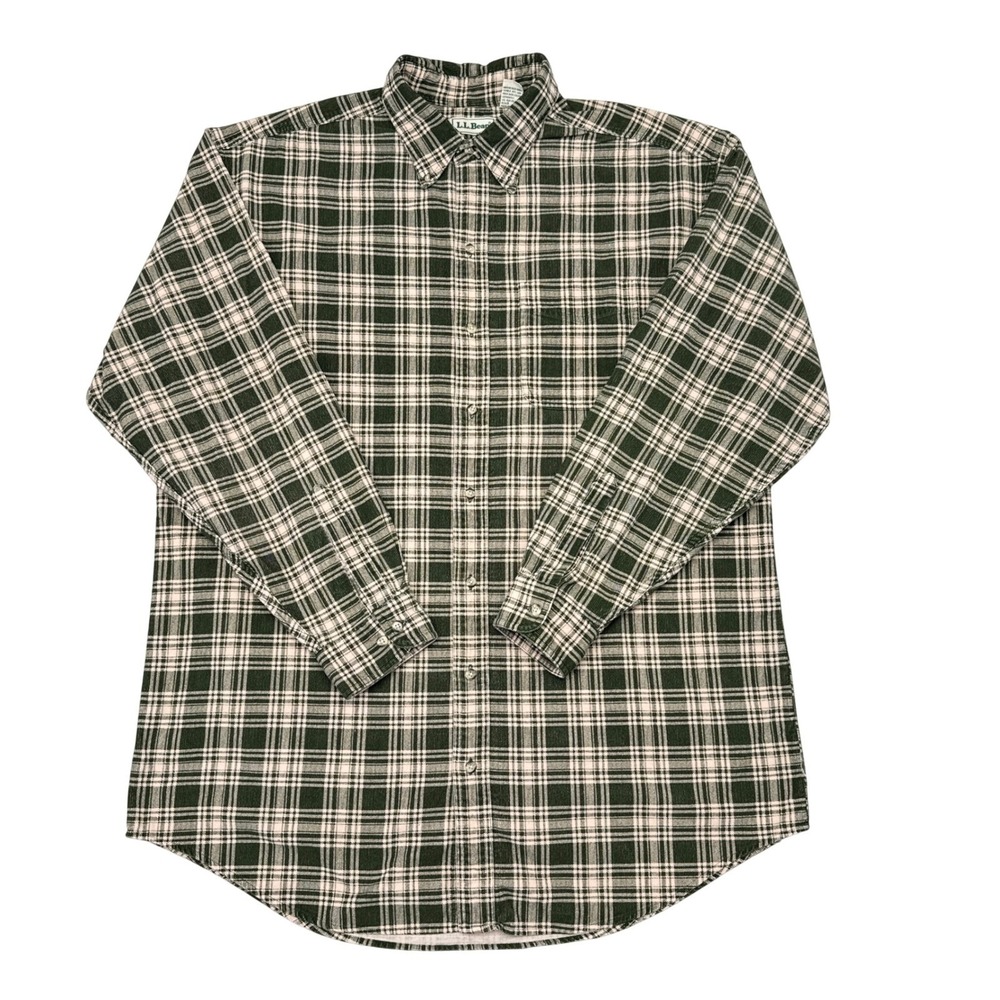 Vintage LL Bean Button Down Shirt Mens Size Large Tall Green Plaid Corduroy